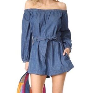 FREE PEOPLE Denim Off Shoulder Romper Shorts Tangled in Willows